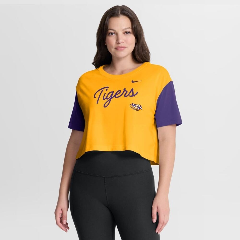 Nike LSU Louisiana State University Tigers Cropped T Shirt Womens Large NWT